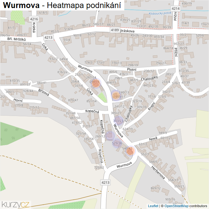 Mapa Wurmova - Firmy v ulici.