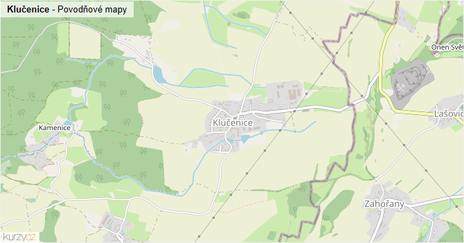 Klučenice - záplavové mapy stoleté vody