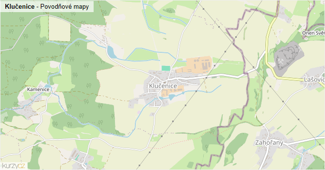 Klučenice - záplavové mapy stoleté vody