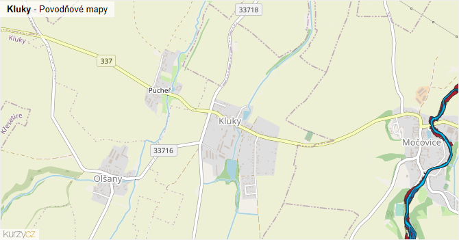 Kluky - záplavové mapy stoleté vody