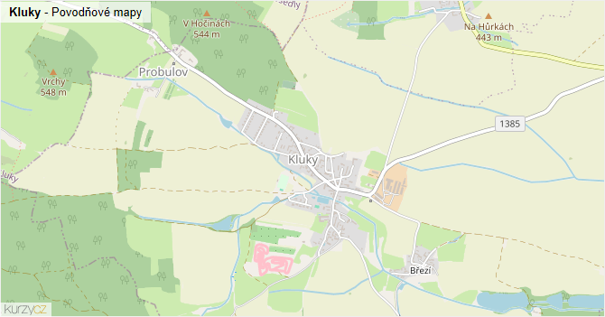 Kluky - záplavové mapy stoleté vody