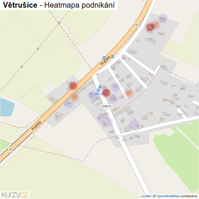 Mapa Větrušice - Firmy v části obce.