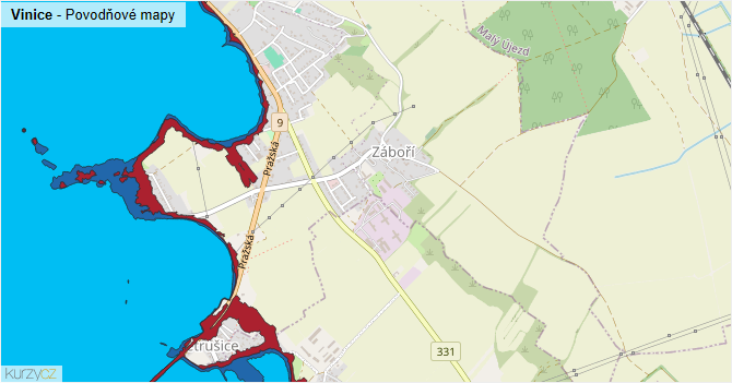 Vinice - záplavové mapy stoleté vody