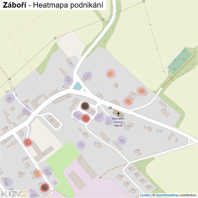 Mapa Záboří - Firmy v části obce.