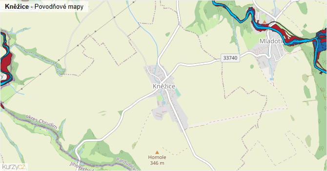 Kněžice - záplavové mapy stoleté vody