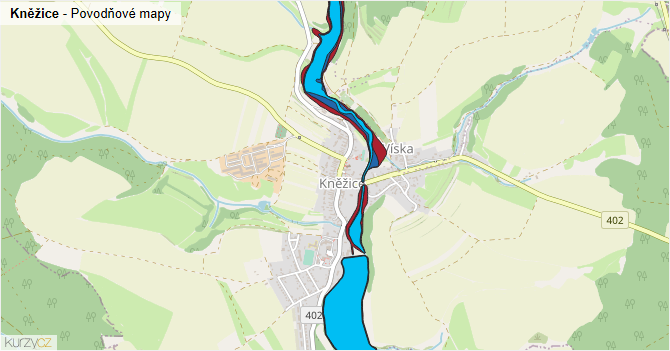 Kněžice - záplavové mapy stoleté vody