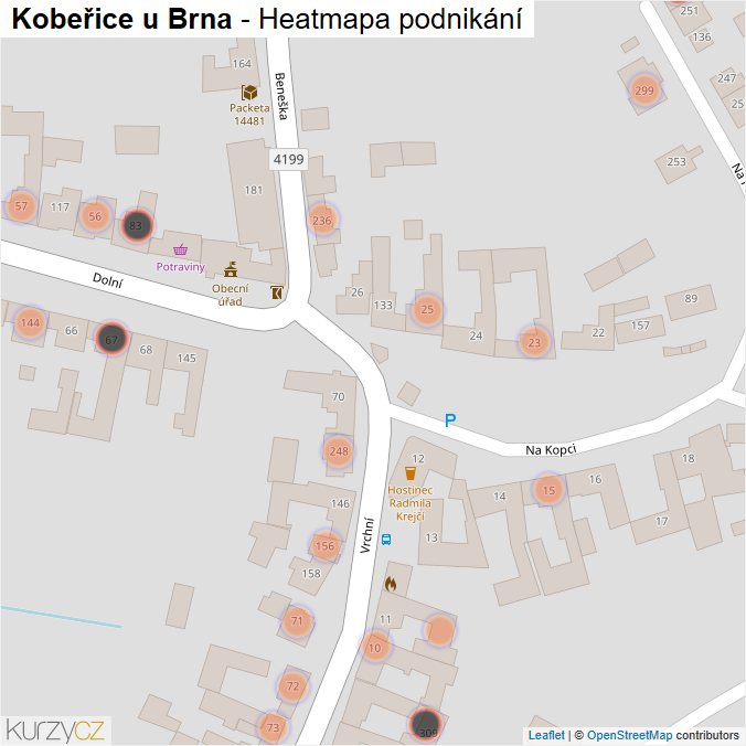 Mapa Kobeřice u Brna - Firmy v obci.
