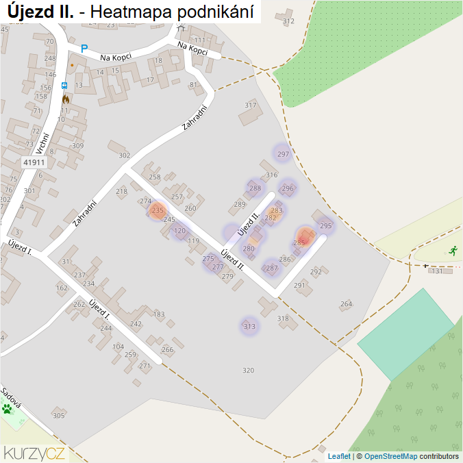 Mapa Újezd II. - Firmy v ulici.