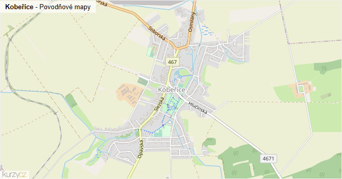 Kobeřice - záplavové mapy stoleté vody