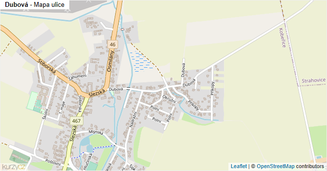 Dubová - mapa ulice