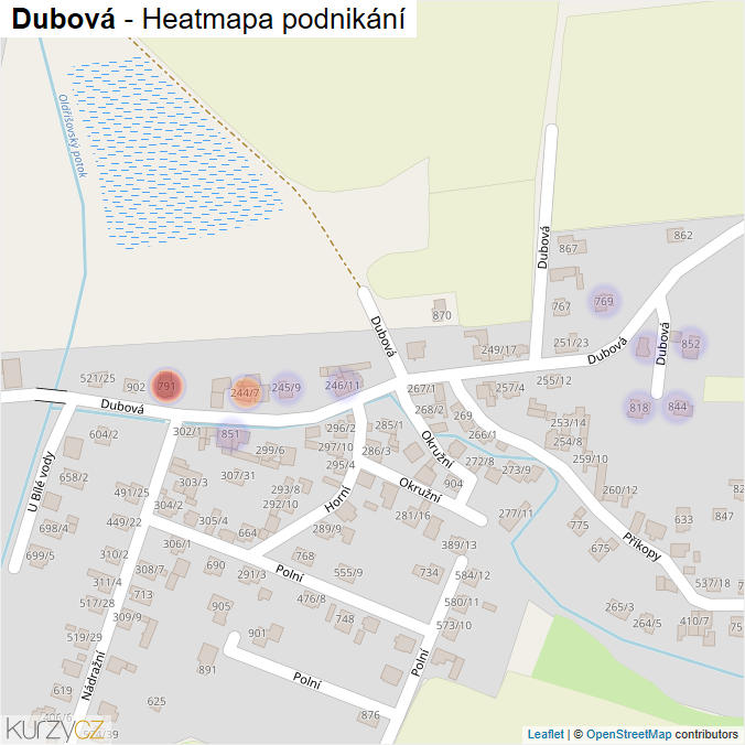 Mapa Dubová - Firmy v ulici.