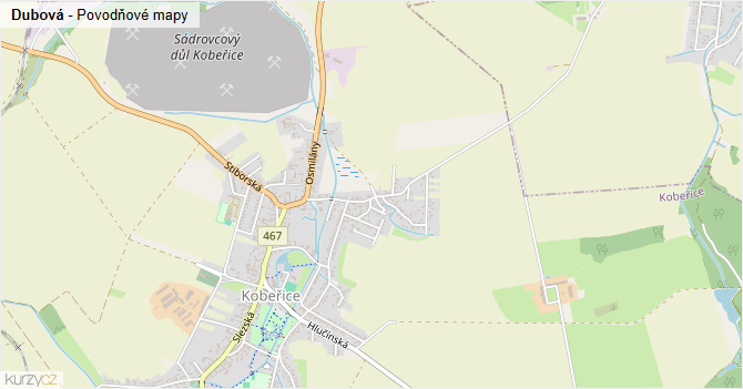 Dubová - záplavové mapy stoleté vody