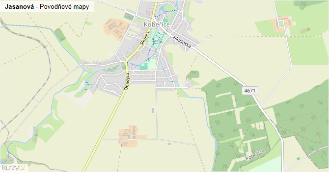 Jasanová - záplavové mapy stoleté vody