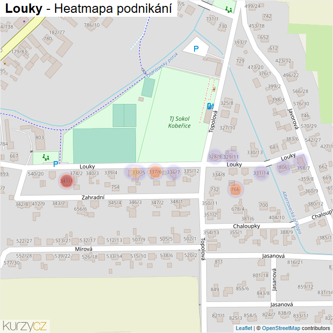 Mapa Louky - Firmy v ulici.