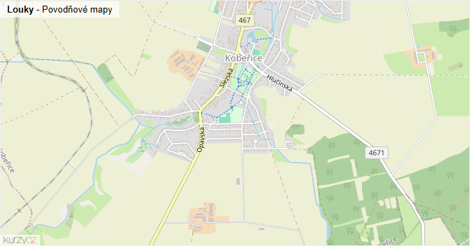 Louky - záplavové mapy stoleté vody