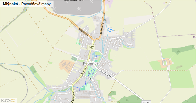 Mlýnská - záplavové mapy stoleté vody