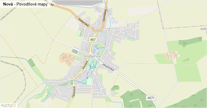 Nová - záplavové mapy stoleté vody