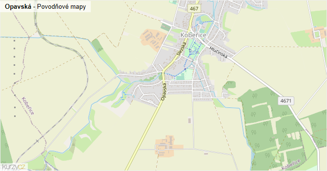 Opavská - záplavové mapy stoleté vody