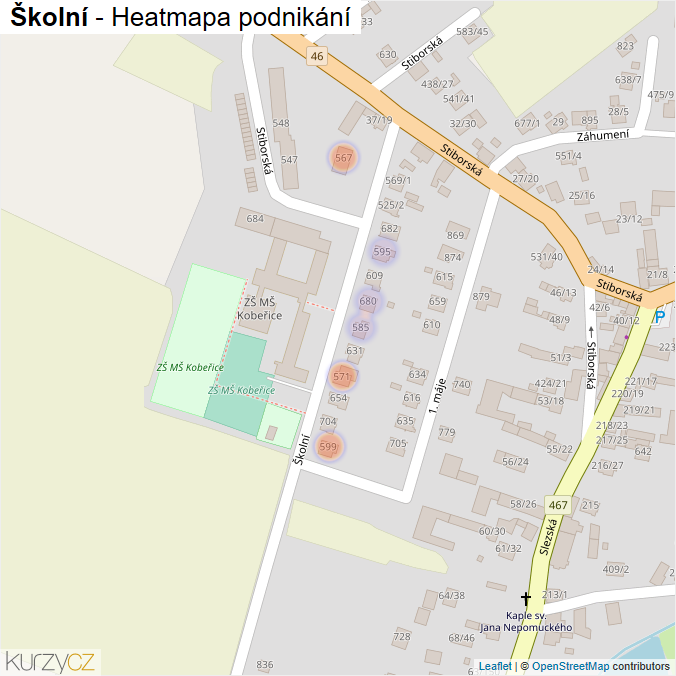 Mapa Školní - Firmy v ulici.