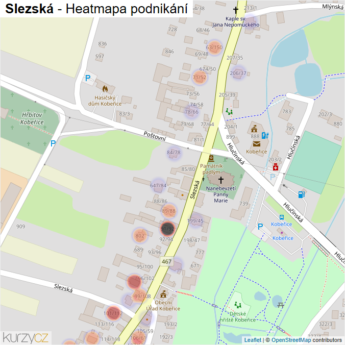 Mapa Slezská - Firmy v ulici.