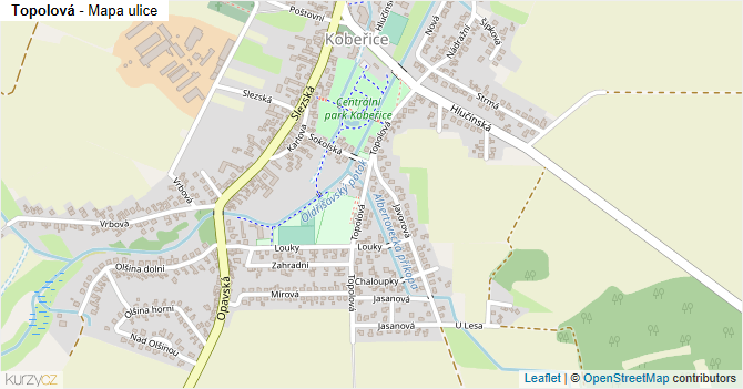 Topolová - mapa ulice