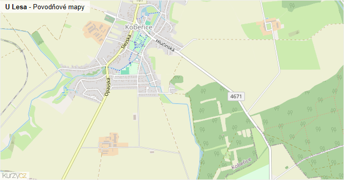 U Lesa - záplavové mapy stoleté vody