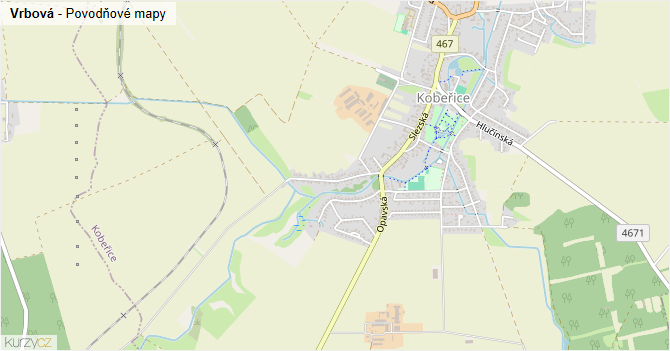 Vrbová - záplavové mapy stoleté vody