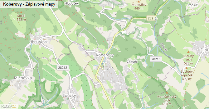 Koberovy - záplavové mapy stoleté vody