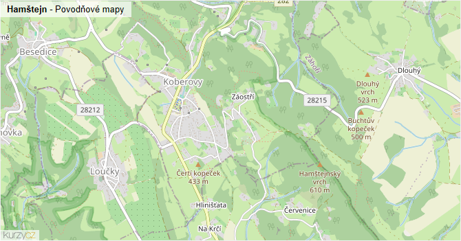 Hamštejn - záplavové mapy stoleté vody