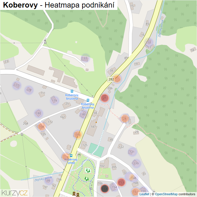 Mapa Koberovy - Firmy v části obce.