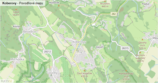 Koberovy - záplavové mapy stoleté vody