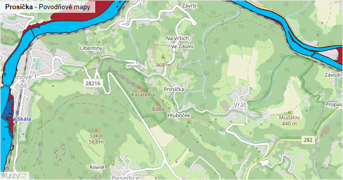 Prosíčka - záplavové mapy stoleté vody