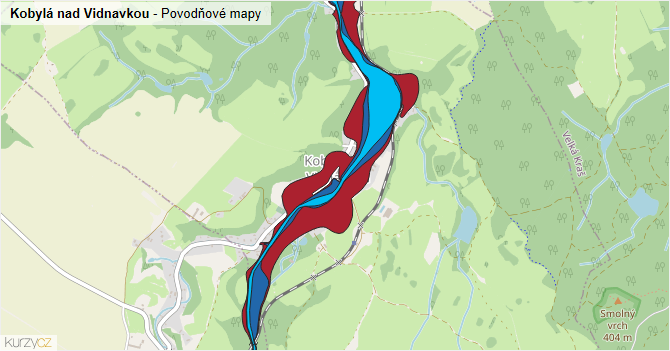 Kobylá nad Vidnavkou - záplavové mapy stoleté vody