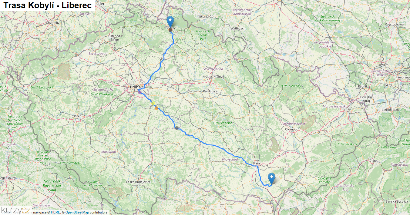Kobylí-Liberec, mapa trasy