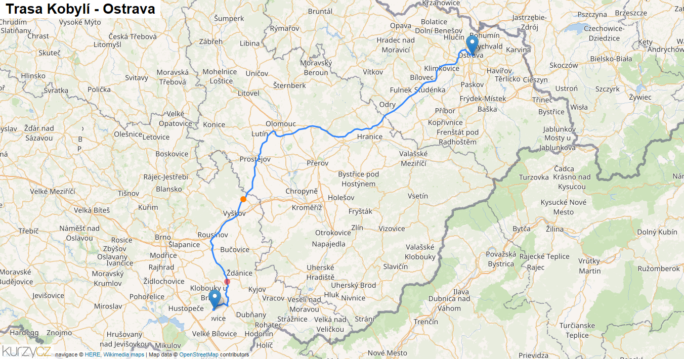 Kobylí-Ostrava, mapa trasy