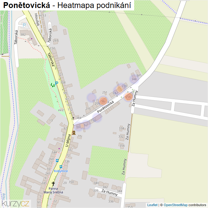 Mapa Ponětovická - Firmy v ulici.