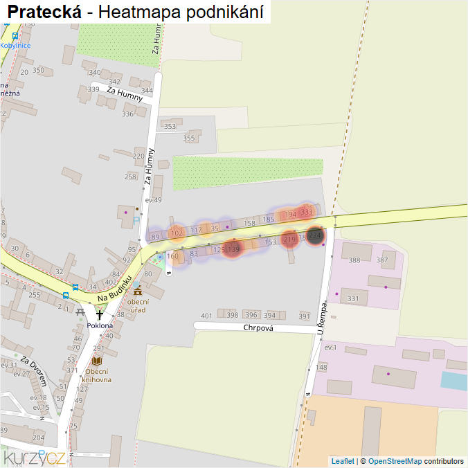 Mapa Pratecká - Firmy v ulici.