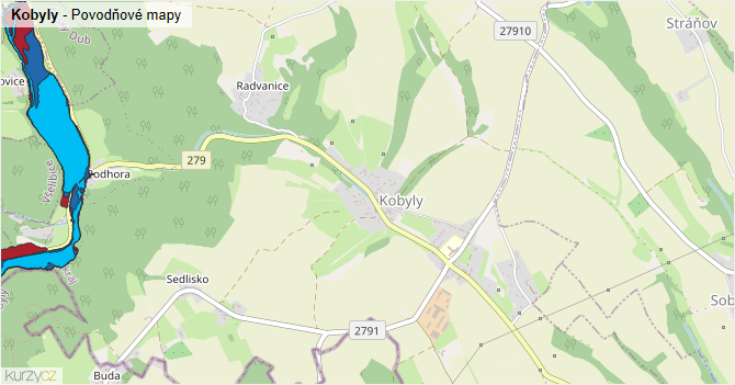 Kobyly - záplavové mapy stoleté vody