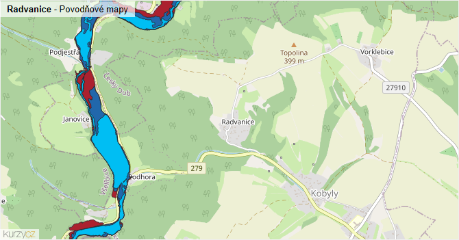 Radvanice - záplavové mapy stoleté vody