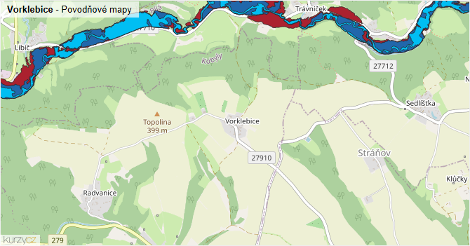 Vorklebice - záplavové mapy stoleté vody