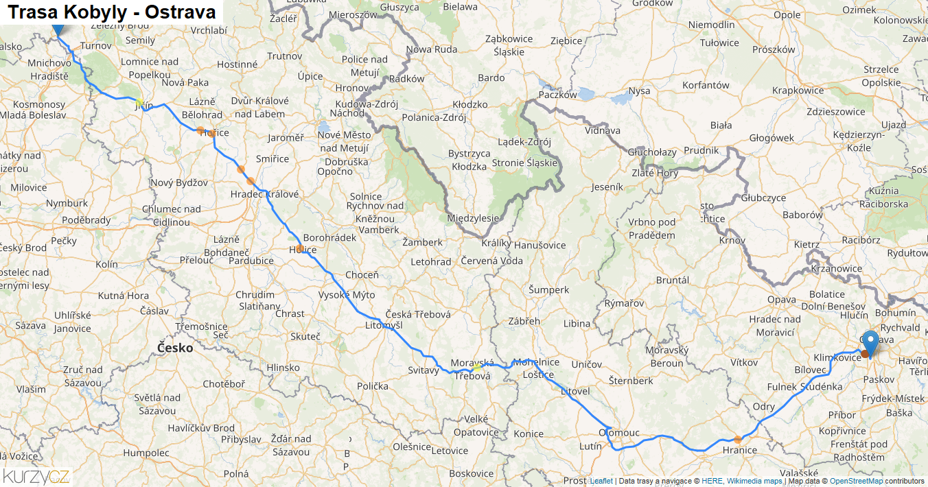 Kobyly-Ostrava, mapa trasy