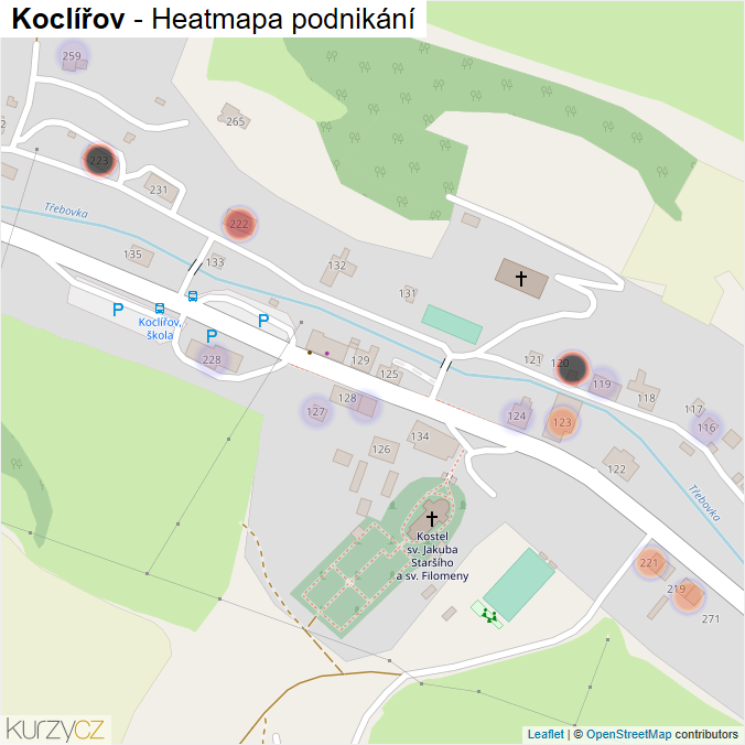 Mapa Koclířov - Firmy v části obce.