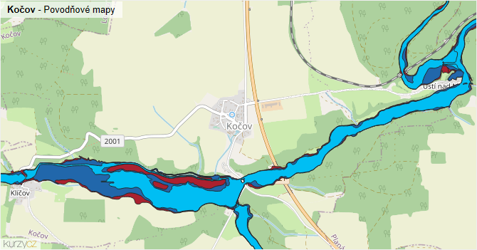 Kočov - záplavové mapy stoleté vody