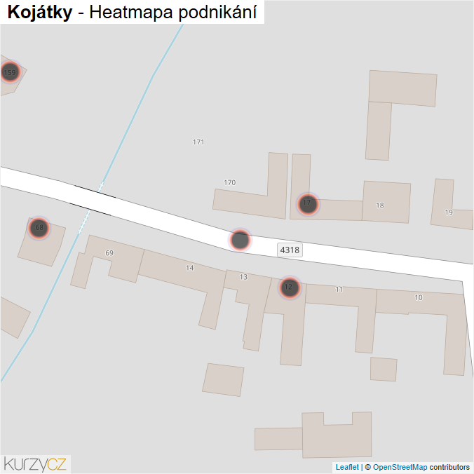 Mapa Kojátky - Firmy v obci.