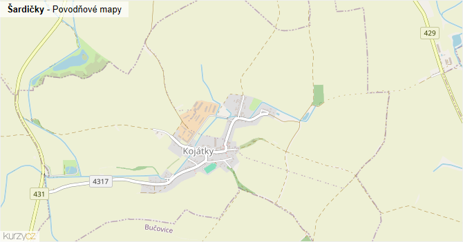 Šardičky - záplavové mapy stoleté vody