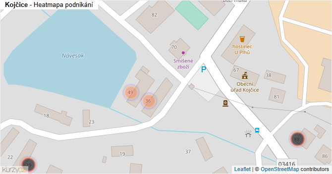 Kojčice - mapa podnikání