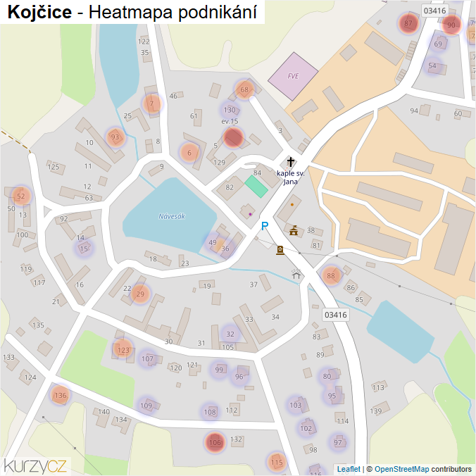 Mapa Kojčice - Firmy v části obce.