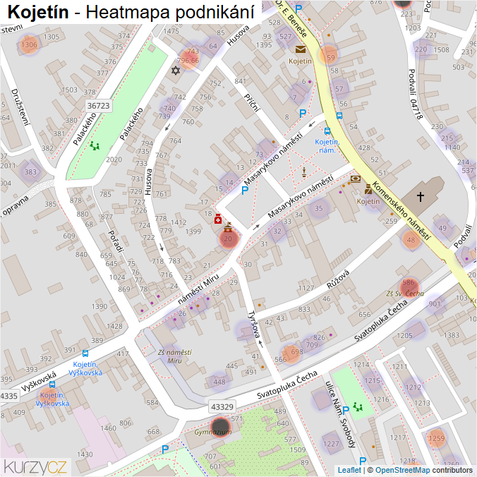 Mapa Kojetín - Firmy v obci.