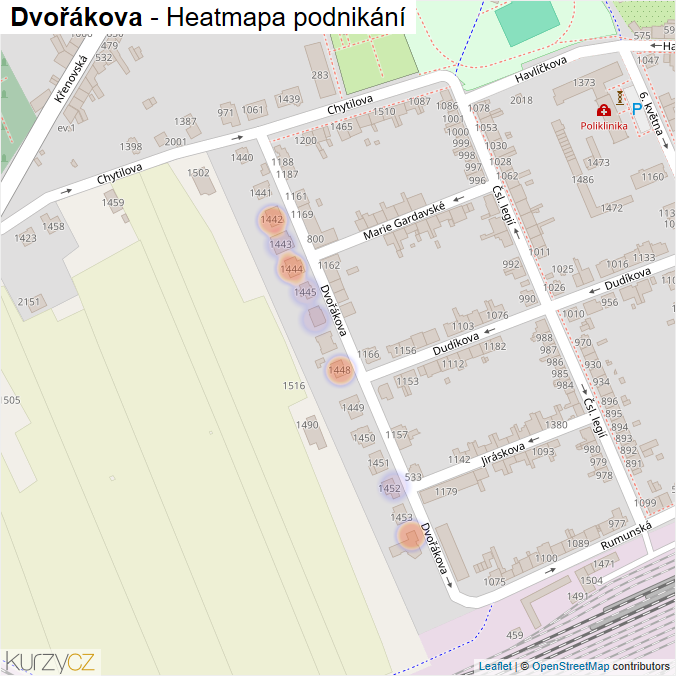 Mapa Dvořákova - Firmy v ulici.