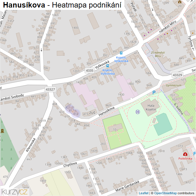 Mapa Hanusíkova - Firmy v ulici.